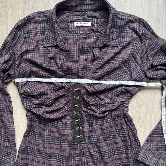 Free People We the Free Catalina Ruched Plaid Front hook Button-Front Women Top - Picture 8 of 12